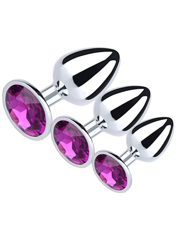 Steel Metal Jeweled Butt Plug 3'lü Set