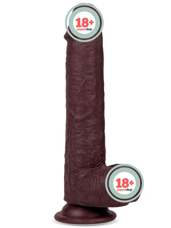 Real Skin 8" Çift Katmanlı Kayan Derili Gerçekçi Siyah Penis 20 cm